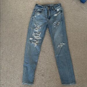 American Eagle Outfitters Blue Skinny Jeans with Distressed Details
